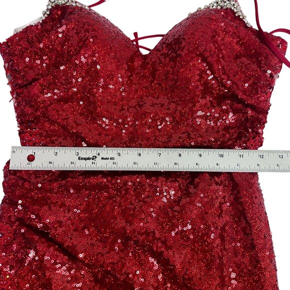Rachel Allan Red Sequin Floor Length Gown Lace-up Back Dress Size 00 NWT 70517 - Picture 13 of 16